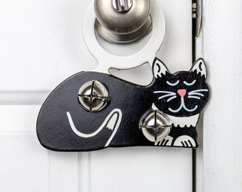 cloche de poignée de porte, cloche de traîneau, cloche ornementale, amour de chat, décor de poignée de porte, cintre de poignée de porte, ornement en cuir, décorations de chat, décorateur, chats