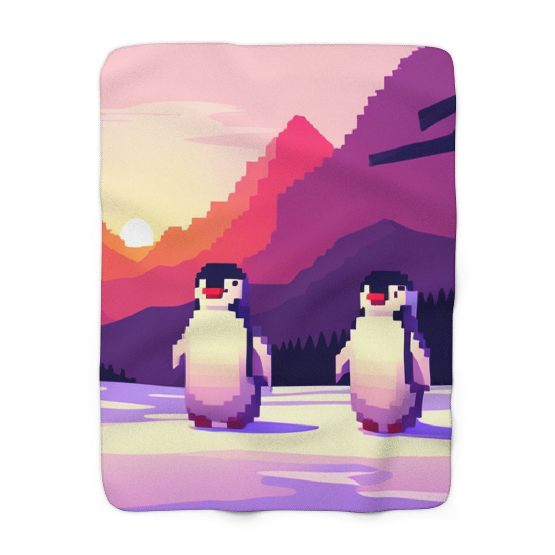 Penguin Sherpa Fleece Blanket Penguin Blanket Etsy