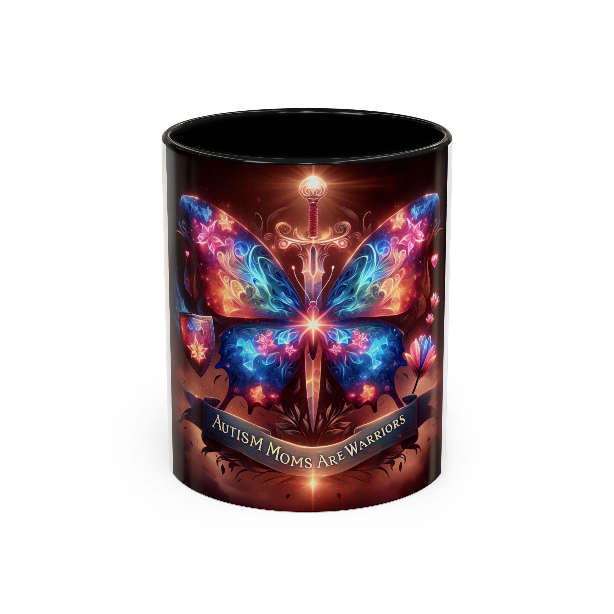 Autism moms are warriors sword butterfly Accent Coffee Mug (11, 15oz)