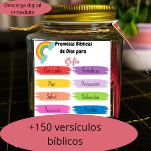 Pot de versets bibliques imprimable personnalisé : promesses en couleurs, inspiration quotidienne, avec nom, cadeau de la Saint-Valentin, cadeau de mariage, modèle de pot