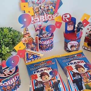 roblox party, roblox custom boxes, roblox chocolate wrappers, roblox potato cans, pringles roblox, nutella go roblox, cake tooper roblox