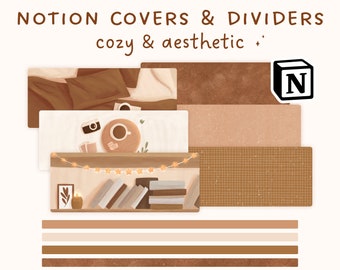 Notion Covers for Notion Templates |  Hand-drawn Beige Notion Covers and Notion Dividers from Caramel Latte Theme| Aesthetic Notion