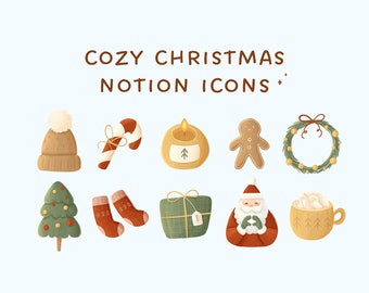 Könnte beinhalten: Ein Satz von neun Weihnachts-Icons im Cartoon-Stil. Die Icons beinhalten einen Weihnachtsmann, einen Lebkuchenmann, einen Weihnachtsbaum, einen Zuckerstangen, eine Geschenkbox, einen Strumpf, eine Tasse heiße Schokolade, eine Kerze und einen Kranz.