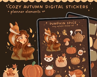 Autumn/Fall Digital Stickers Set Pumpkin Spice | GoodNotes Stickers | Precropped PNG | Digital Planner Stickers | Clip Art