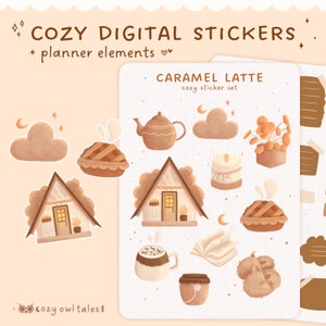 Digital Stickers Set Caramel Latte | GoodNotes Stickers | Precropped PNG | Digital Planner Stickers | Clip Art