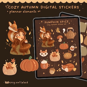 Herbst/Herbst Digitale Aufkleber Set Pumpkin Spice | GoodNotes Sticker | Vorgeschnittenes PNG | Digitale Planner Aufkleber | Clip Art