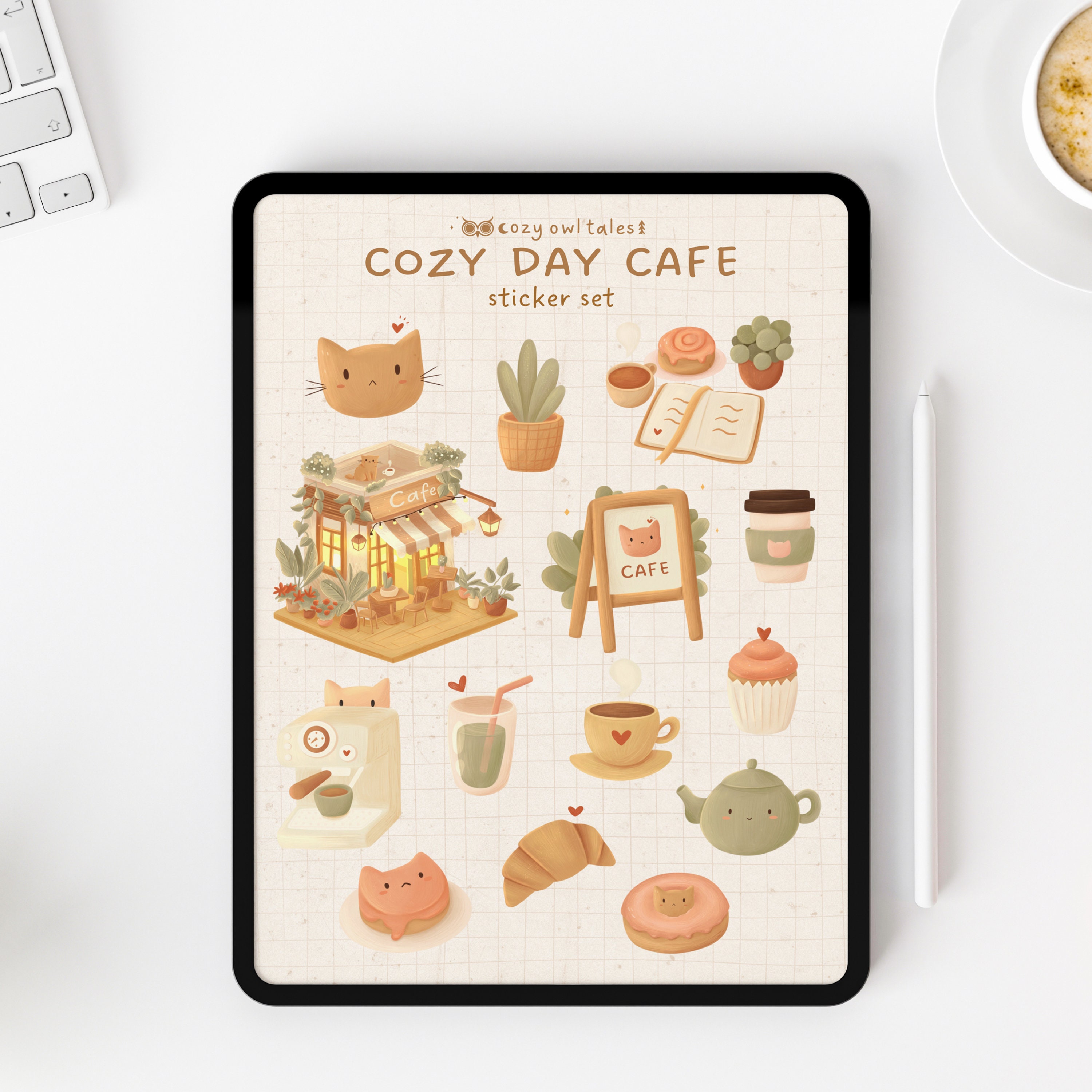 Digital Stickers Set Cozy Day Cat Cafe | Goodnotes Stickers ...