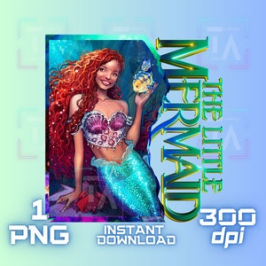 Ariel Little Mermaid PNG: Shirt Design, Transparent Image (Digital Download)