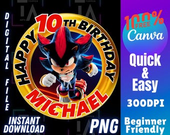 Shadow Canva Template PNG: Sonic The Hedgehog Printable Birthday Shirt Design(Digital File)