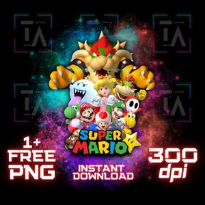 Super Mario PNG, Wall Art Digital Download, Mario Bros Clipart, Gamer Room Decor, Printable Poster, Nintendo Gift, Kids Room Artwork