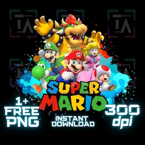 Super Mario PNG | Projekt koszulki Mario PNG | Mario Bros Clipart | Mario Wall Art | Plik sublimacyjny | Wydrukowalna grafika Mario dla Cricut