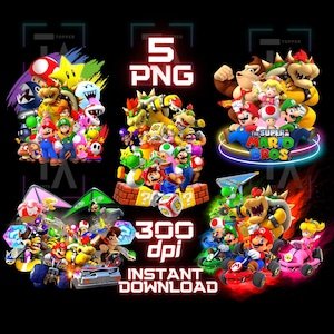スーパーマリオ PNG バンドル、マリオブラザーズ PNG、映画アート クリップアート 透明画像 印刷可能なマリオカート デジタル ファイル シャツ昇華タンブラー ラップ