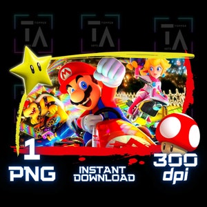 Mario Kart Png, Mario bros png Księżniczka Peach Cricut Tapeta clipart Koszulka Sublimacja przezroczysty obraz do wydrukowania cyfrowy Plik Bowser