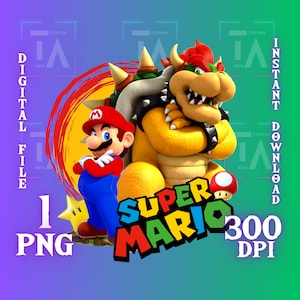 Super Mario PNG Bundle | Bowser PNG Clipart | Mario Digital Download | Mario Wall Art | Game Art | Wydrukowalna Mario Art | Natychmiastowe pobieranie