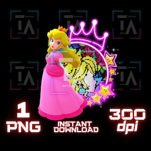 Prinzessin Peach PNG, hochwertige Kunst, transparentes Bild, druckbare digitale Datei, Super Mario Bros, T-Shirt, Sofort Download, niedlich, Pink