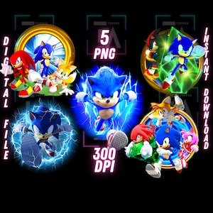 Sonic The Hedgehog Png-Bundle, Bilder Wandkunst, Cricut, Sonic 3-Film, Cake Topper, digitale Datei, sofortiger Download, Tshirt, Becher
