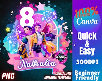 Kpop Demon Hunters PNG Rumi Clipart Zoey Bday Canva Template Mira Party Sublimation Girls