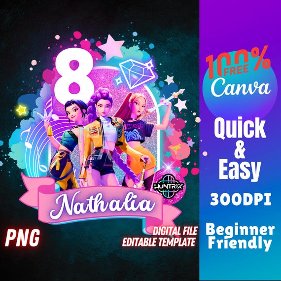 Kpop Demon Hunters PNG Rumi Clipart Zoey Bday Canva Template Mira Party Sublimation Girls