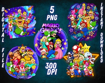 Super Mario PNG Bundle Cartoon Luigi Yoshi Bowser Peach TShirt Sublimation Design