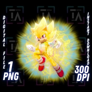 Super Sonic PNG The Hedgehog Printable Cake Topper Shirt Sublimation Design Digital File
