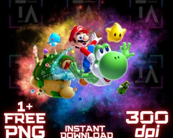 Mario Galaxy Png Yoshi Clipart Printable Movie Wall Art Transparent Image Digital File