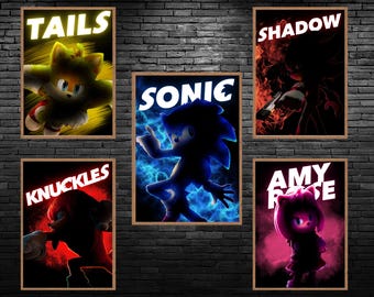 Sonic the Hedgehog Poster Bundle PNG Wall Art Set Gamer Room Printable Decor