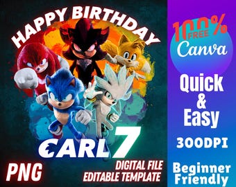 Sonic Birthday PNG Bundle: Party Decorations, T-Shirt Design (Digital Download)