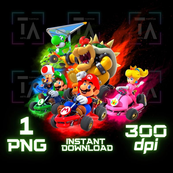 Mario Kart PNG Super Mario clipart transparent images printable mario digital Mario Princess Peach Luigi Toad Yoshi Bowser Instant Download