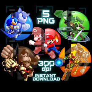 Super Smash Bros PNG-bundel Cricut T-shirt sublimatie clipart transparante afbeelding afdrukbare digitale Instant Download Mario Samus Link Sonic
