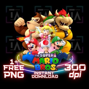 Super Mario PNG, Téléchargement de Clipart Mario Bros, Design de T-shirt Gamer, PNG Luigi, Art Nintendo Imprimable, Fichier Inspiré du Film