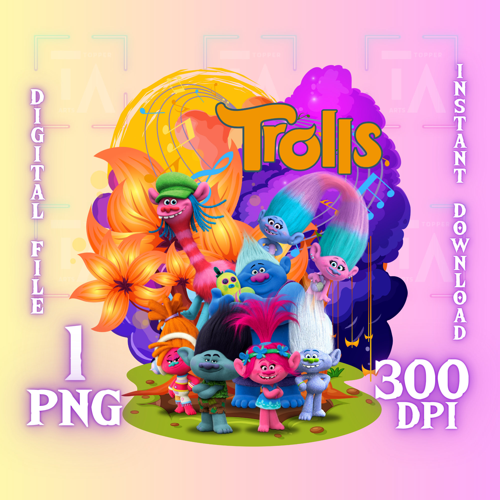 Poppy Trolls World Tour - PNG - Instant Digital Download