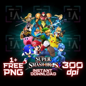 Super Smash Bros Ultimate PNG WallArt Cricut TShirt sublimatie pin sticker taart topper clipart transparante afbeelding afdrukbare digitale download
