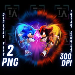 Sonic and Shadow PNG Shadow vs Sonic T Shirt Sublimation Digital File Sonic vs Shadow Digital Art Shadow and Sonic Transparent Image File