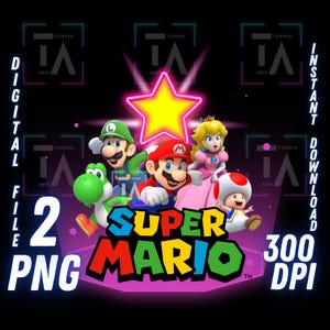 Super Mario PNG, Mario Bros PNG, Koszulka Super Mario, Wysoka jakość, Cricut, Topper na tort, Natychmiastowe pobieranie, Przezroczysty, Mario do druku, Brzoskwiniowy