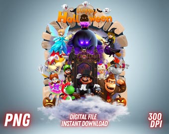 Mario Halloween PNG Trick or Treat Luigi's Mansion Spooky Clipart Sublimation Digital File Download