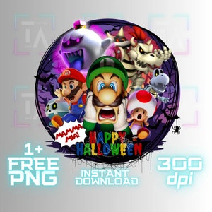 Super Mário Halloween PNG Super Mário clipart Luigi PNG Copo de embrulho para download de imagem Camiseta de Halloween para impressão Decorações digitais de Halloween