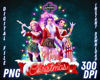 Kpop Demon Hunters Christmas PNG Happy Holidays Tshirt Sublimation Rumi Clipart Zoey Mira