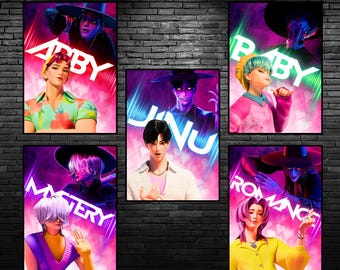 Kpop Demon Hunters Wall Art Saja Boys Poster Bundle PNG Kids Room Decor
