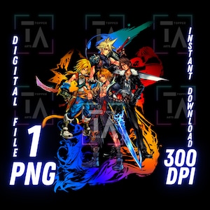 ファイナルファンタジーPNG、ファイナルファンタジークリップアートFFクラウドストライフTシャツティーダステッカーケーキトッパー透明画像デジタルファイルインスタントダウンロード