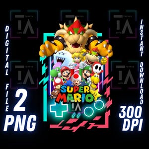 Ensemble PNG Super Mario | Clipart Mario Bros PNG | Fête d'anniversaire de Mario PNG | Art mural Mario | Téléchargement numérique pour sublimation, créations manuelles, chemise