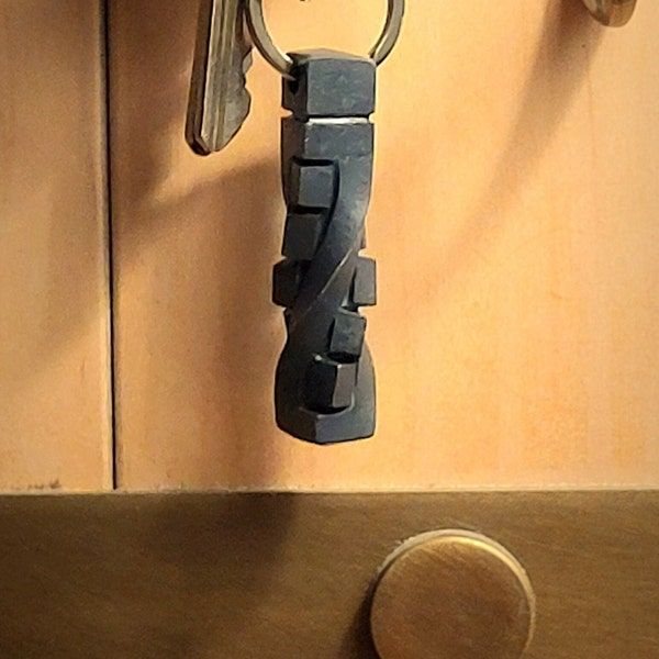 Large Hand Forged Twist Keychain, gift ideas, blacksmith, handmade steel key fob