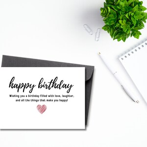 Tarjeta de cumpleaños minimalista imprimible con corazón / Descarga instantánea / Tarjeta de cumpleaños moderna y bonita / Tarjeta de felicitación imprimible / Descarga digital