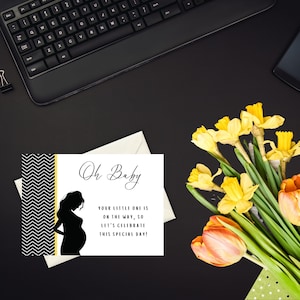 Cartão de chá de bebê para impressão com silhueta de mãe grávida | Cartão digital neutro para bebê | Celebração de chá de bebê | Download digital | Cartão para impressão
