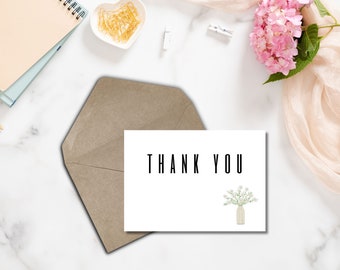 Simple Minimalist Printable Thank You Card | Instant Download | Digital Download | 7x5 Greeting Card | Gratitude Card | Thank You with Plant