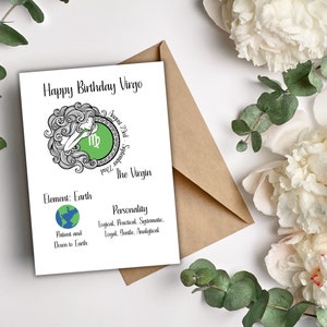 Virgo Zodiac Sign Birthday Card for Friend | Instant Download | Virgo Birthday Card | Astrology Card | Printable Card | Digital Download