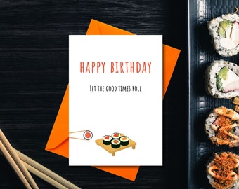 Einfache Sushi druckbare Geburtstagskarte | Druckbare Karte | Sofort Download | Süße Sushi Karte für Foodie | Digitale Blanko-Grußkarte zum Geburtstag