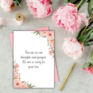 Simple Pink Floral Printable Sympathy Card | Death and Mourning | Instant Download | Bereavement Card | Digital Download | Grief and Loss