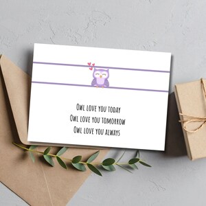 Tarjeta de aniversario imprimible de búho simple / Tarjeta de búho imprimible / Descarga instantánea / Tarjeta de San Valentín / Descarga digital / Tarjeta de cumpleaños digital