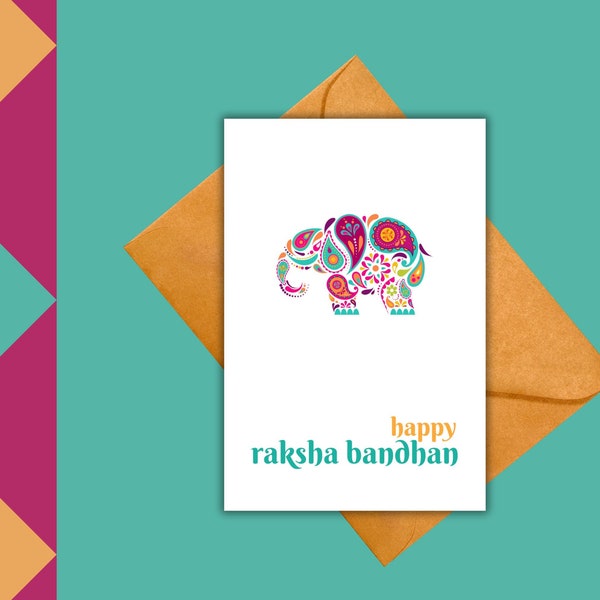 Elephant Raksha Bandhan Printable Card | Instant Download PDF | Indian Brother's Day Card | Digital Download PDF | 4X6 Blank Greeting Card