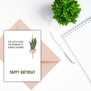 Cartão de aniversário fofo com planta e amizade | Download instantâneo | Para um jardineiro | Cartão de aniversário para impressão | Download digital | Saudação 7x5